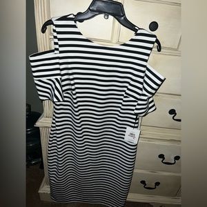 New with tags Calvin Klein striped cold shoulder dress